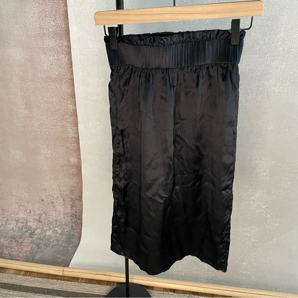 COS navy silk midi skirt